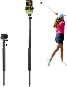 Golf Monopod Selfie Stick with Ground Spike Stake, Golf Phone Holder for Recording Golf Swing