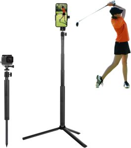 Golf Tripod Selfie Stick with Ground Spike Stake, Golf Phone Tripod Holder for Recording Golf Swings